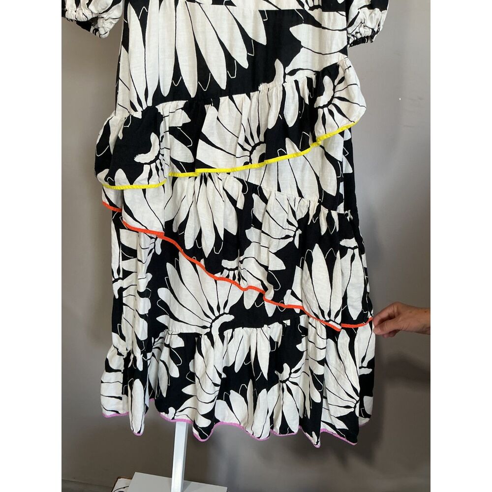 FARM Rio Cutout Tiered Maxi Dress Black White Bishop Sleeves Medium - Picture 6 of 9